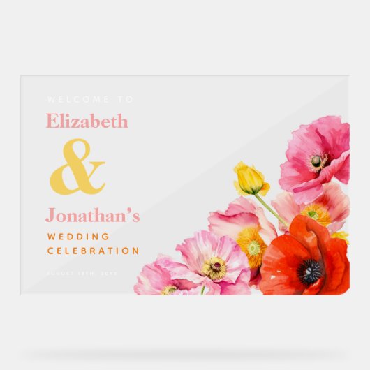 Moderne perzik roze Sinaasappel geel papaver welko Acryl Bord (Voorkant)