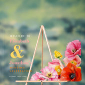 Moderne perzik roze Sinaasappel geel papaver welko Acryl Bord (Neutraal)