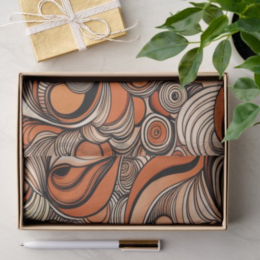 Moderne perzik Sinaasappel Abstracte Patroon Decou Tissuepapier (Geschenk)