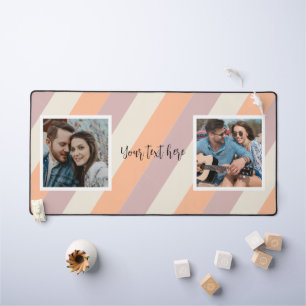 Moderne perzik strepen twee foto bureau mat