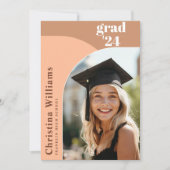 Moderne perzik terracotta boog foto Afstuderen Aankondiging (Voorkant)