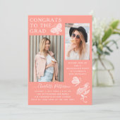 Moderne perzik vlinder foto afstudeerfeest kaart (Staand voorkant)