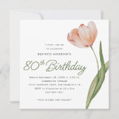 Moderne perzik Waterverf Bloemen 80ste verjaardags Kaart (Voorkant)