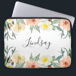 Moderne Perzik Waterverf Bloemen Monogrammed Laptop Sleeve<br><div class="desc">Met de prachtige perzik en crème waterverf en jouw naam is een kalligrafisch script,  deze computer sleeve zal zeker een eye catcher wanneer iemand ziet uw laptop in uw handen!</div>