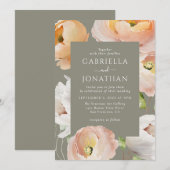 Moderne perzik Waterverf bloemenbruiloft Kaart (Voorkant / Achterkant)