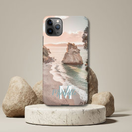 Moderne perzik zonsondergang strand foto monogram  iPhone 11Pro max hoesje