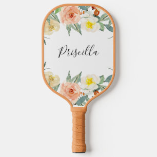 Moderne perzikbloemen en Waterverf-bloemen Pickleball Paddle