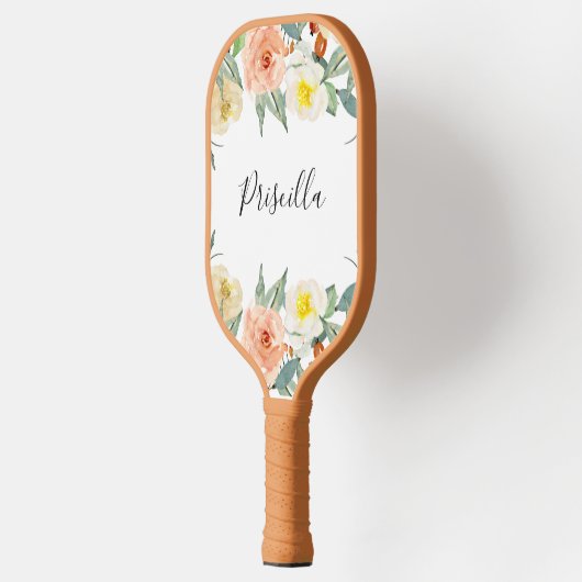 Moderne perzikbloemen en Waterverf-bloemen Pickleball Paddle (Links)