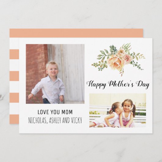 Moderne Perzikbloemen Moederdag bloemfoto Kaart (Voorkant / Achterkant)