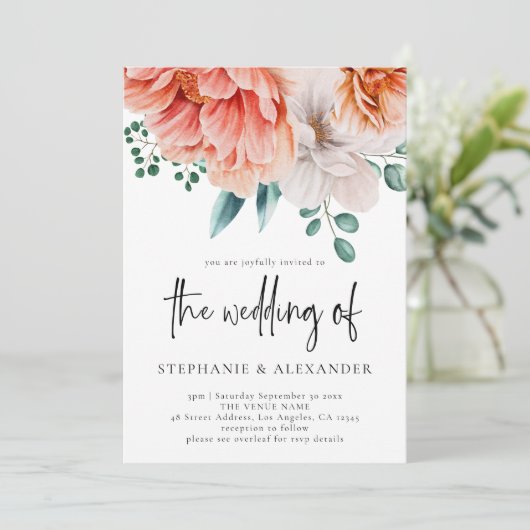 Moderne Perzikflessen QR Code Weddenschap Kaart (Staand voorkant)