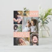 Moderne Perzikkleurblokfamilie 6 Foto-collage Feestdagenkaart (Staand voorkant)