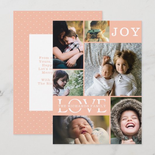 Moderne Perzikkleurblokfamilie 6 Foto-collage Feestdagenkaart (Voorkant / Achterkant)