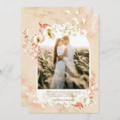 Moderne Perzikkoraal Floral FOTO DANK U Bedankkaart (Voorkant / Achterkant)