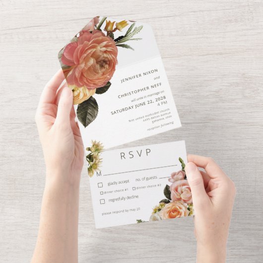 Moderne Perzische Floral White Dinner All In One Uitnodiging (Afscheurbaar)