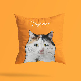 Moderne Perzische Kat Illustratie | Voeg Naam Toe  Kussen
