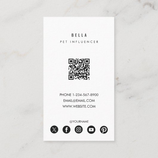 Moderne Pet Cat Influencer Foto QR Code Visitekaartje (Achterkant)