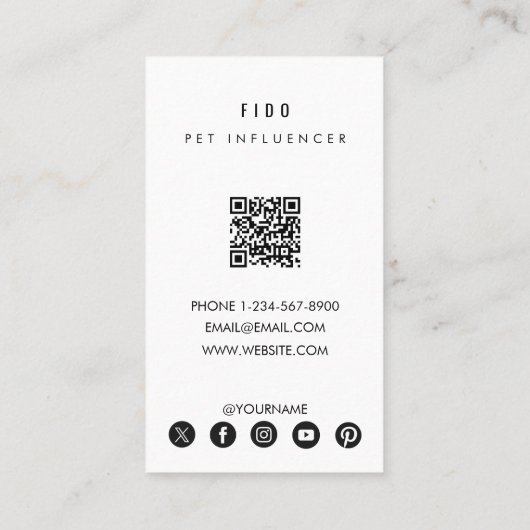 Moderne Pet Dog Influencer Foto QR Code Visitekaartje (Achterkant)