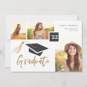 Moderne Pet en Tassel Gold Foil 3 Foto Afstuderen Aankondiging (Voorkant)