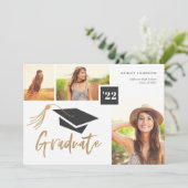 Moderne Pet en Tassel Gold Foil 3 Foto Afstuderen Aankondiging (Staand voorkant)