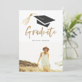 Moderne Pet en Tassel Gold Foil 3 Foto Afstuderen Aankondiging (Staand voorkant)