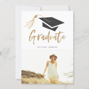 Moderne Pet en Tassel Gold Foil 3 Foto Afstuderen Aankondiging