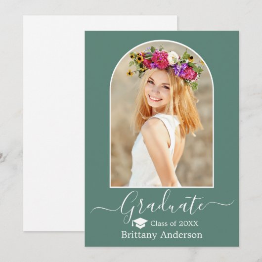 Moderne Pet Eucalyptus Green Afstuderen Aankondiging (Voorkant / Achterkant)