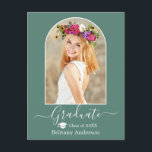 Moderne Pet Eucalyptus Green Afstuderen Briefkaart<br><div class="desc">Moderne Arch Photo Lijst - Trendy Calligraphy Script - Foto Afstuderen Annountion Briefkaart - Eucalyptus Green - Graduation Cap</div>
