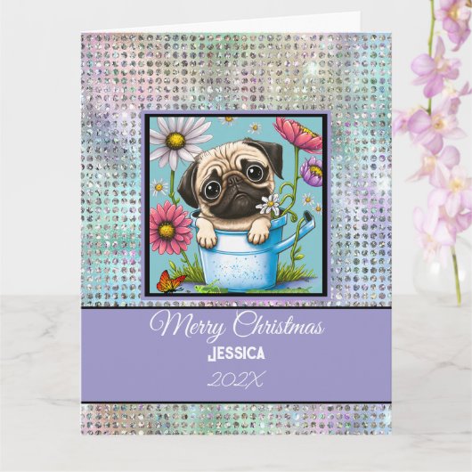 Moderne  Pet Pastel Christmas Kaart (Orchidee)