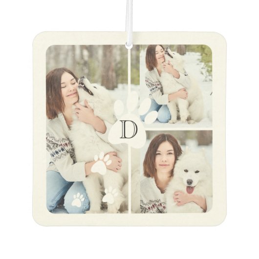 Moderne Pet Paw Print Monogram Vier Fotocollage Luchtverfrisser (Voorkant)