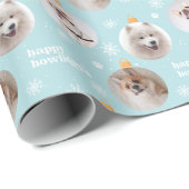 Moderne Pet Photo Ornamenten Custom Christmas Blue Cadeaupapier (Rol Hoek)