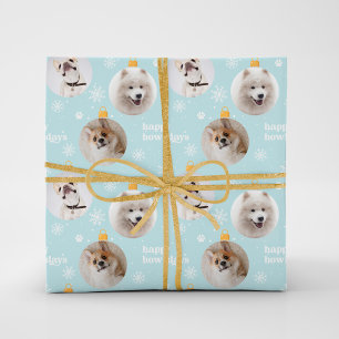 Moderne Pet Photo Ornamenten Custom Christmas Blue Cadeaupapier