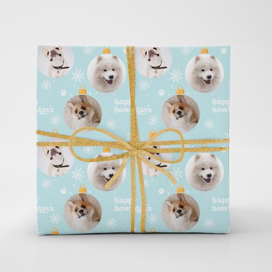 Moderne Pet Photo Ornamenten Custom Christmas Blue Cadeaupapier