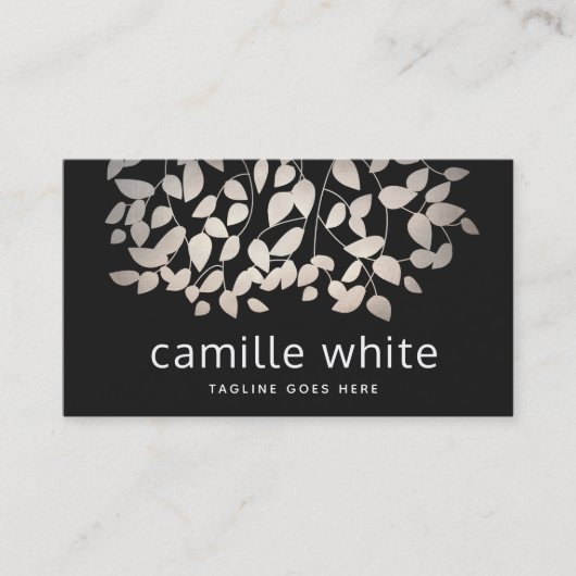 Moderne pewter Silver Leaves Black Visitekaartje (Voorkant)
