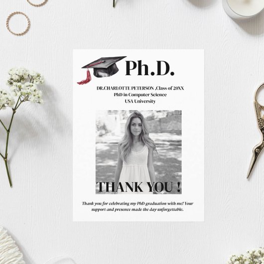 Moderne PhD Afstudeerfeest Bedankt Briefkaart
