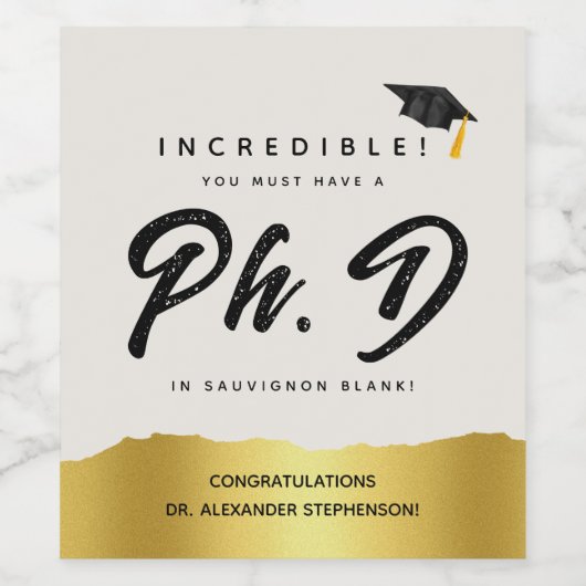 Moderne PhD Afstuderen Script felicitatie partij Wijn Etiket (Enkel label)