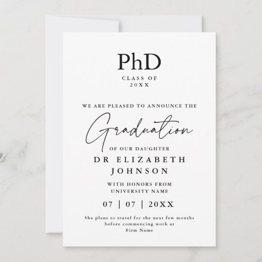 Moderne PhD-graad Fotoaankondiging Kaart (Voorkant)