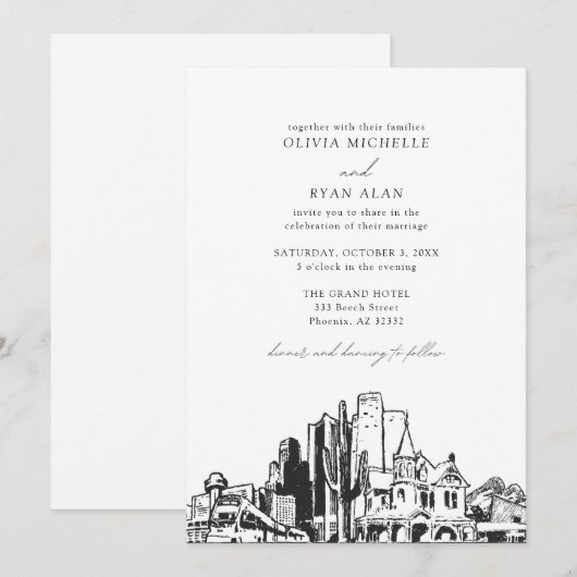 Moderne Phoenix Skyline zwart & wit bruiloft Kaart (Voorkant / Achterkant)