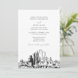 Moderne Phoenix Skyline zwart & wit bruiloft Kaart