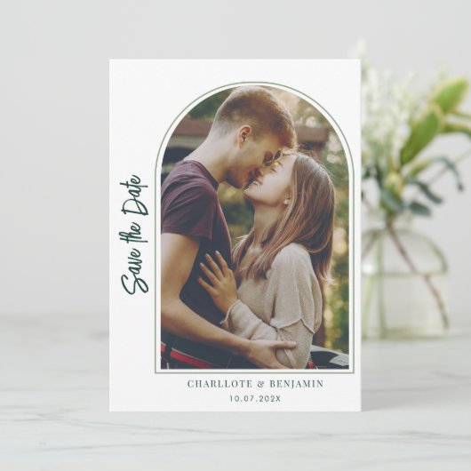 Moderne Photo Arch Wedding Bewaar de datum Save The Date (Staand voorkant)