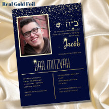Moderne PHOTO Bar Mitzvah met HEBREEUWS Blauw Goud