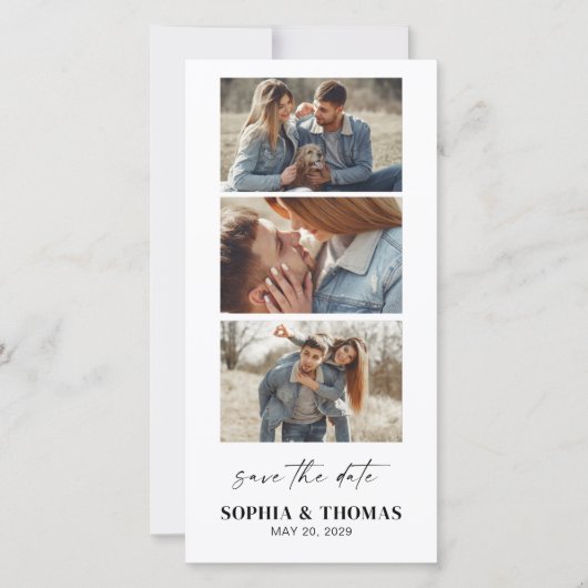 Moderne Photo Booth Bladwijzer bruiloft Save The Date (Voorkant)