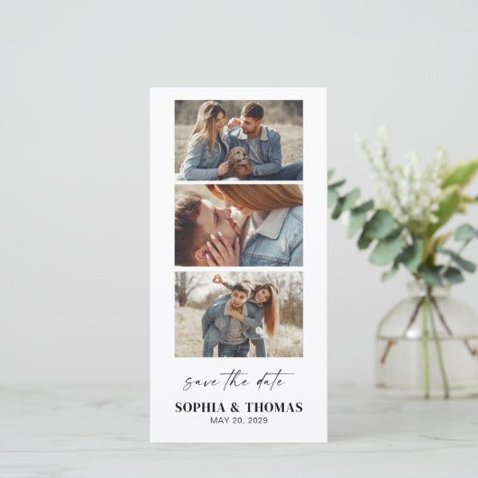 Moderne Photo Booth Bladwijzer bruiloft Save The Date (Staand voorkant)