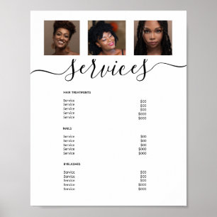 Moderne Photo Collage White Spa Salon Service Menu Poster