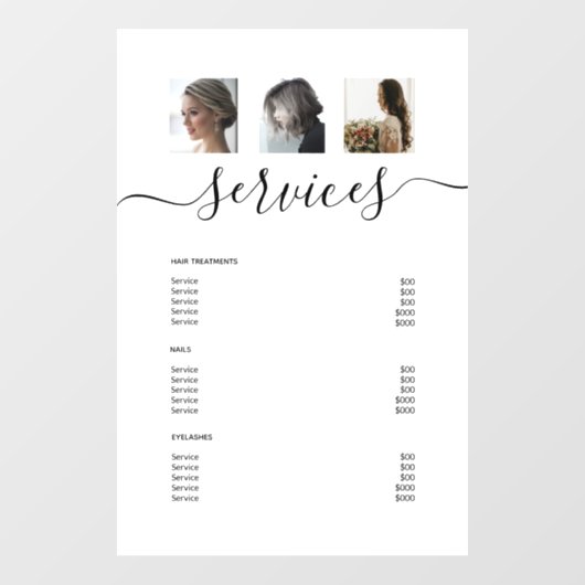 Moderne Photo Collage White Spa Salon Service Menu Raamsticker (Vel)