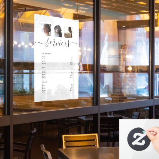 Moderne Photo Collage White Spa Salon Service Menu Raamsticker (Restaurant Raam)