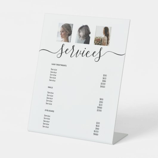 Moderne Photo Collage White Spa Salon Service Menu Reclamebord Met Voetstuk (Voorkant)