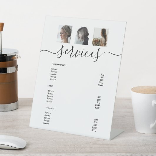 Moderne Photo Collage White Spa Salon Service Menu Reclamebord Met Voetstuk (Insitu)