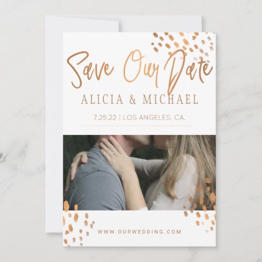 Moderne PHOTO Faux Metal Gold Folie Typografie Save The Date (Voorkant)