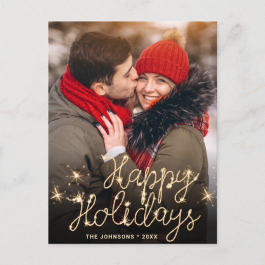 Moderne PHOTO-gouden kerstgroet Feestdagenkaart (Voorkant)