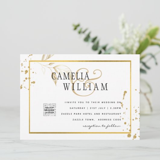 Moderne PHOTO QR CODE Weddenschap Uitnodigen of Da (Staand voorkant)